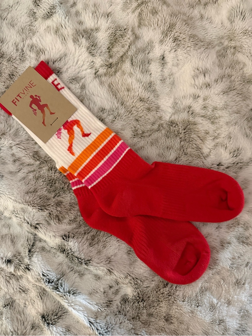 Red & White Athletic Crew Socks with Color Stripe Accents
